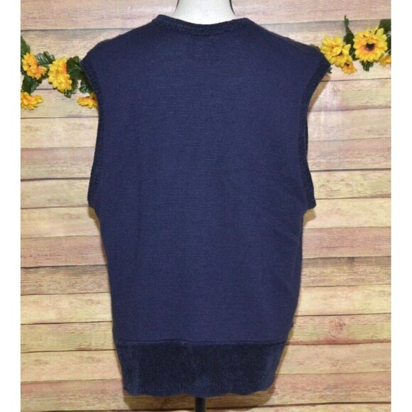 Vintage Koret Ladies L Blue Wool Blend Cardigan Vest Sweater Embroidered Floral - Picture 8 of 11